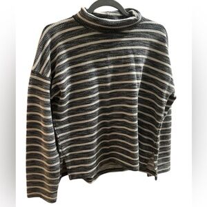 J. Crew Black and White Striped Knit Cowl Neck Sweater